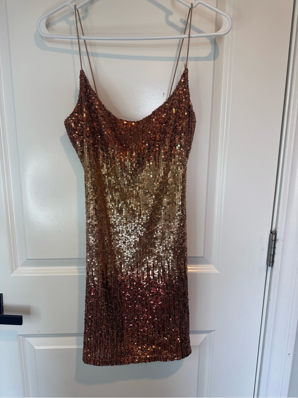 B Darlin Sequined Ombre Mini Dress in Gold and Rose